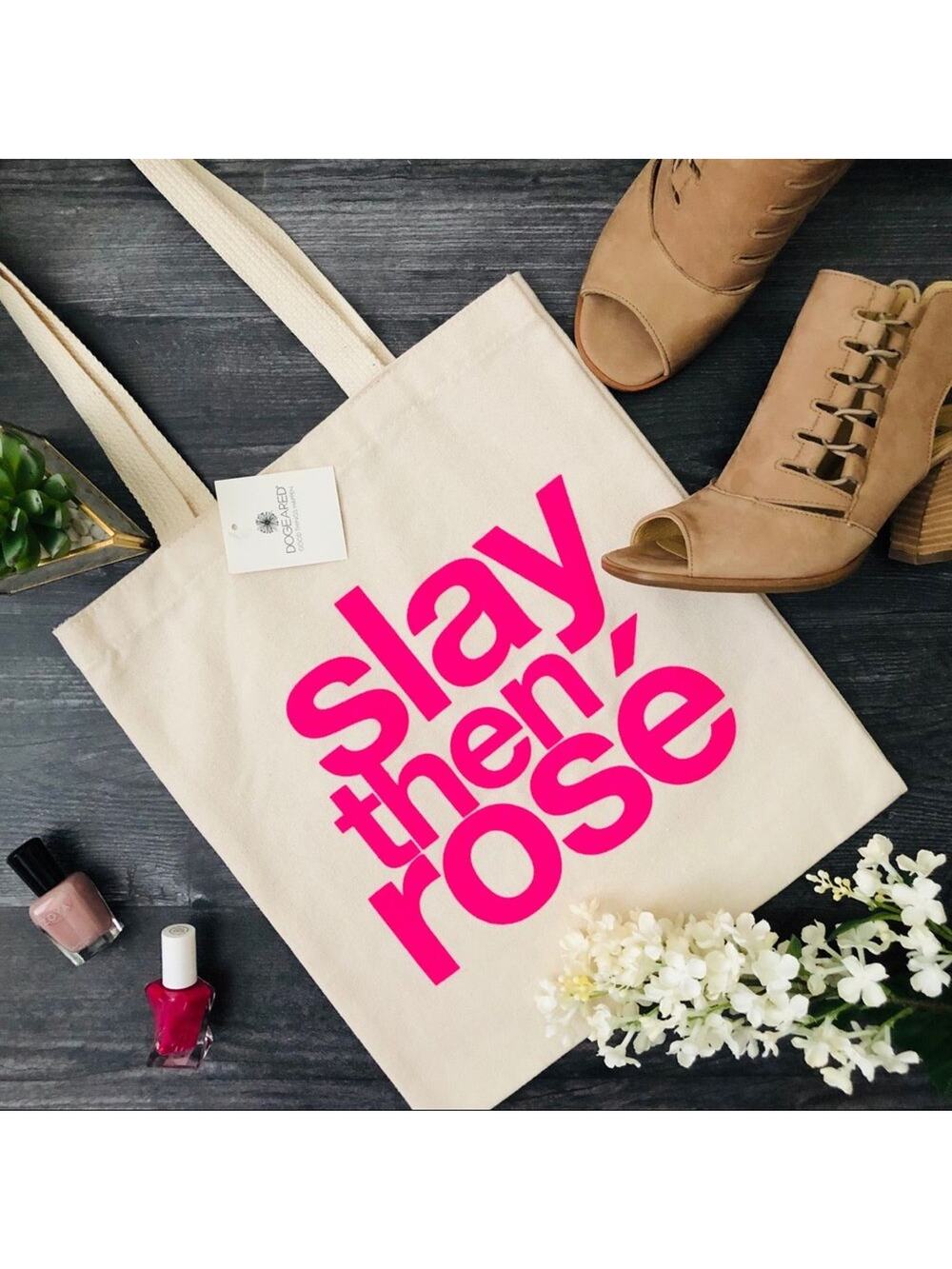 Dogeared Slay Then Rose lil tote bag 12.5” x 14”